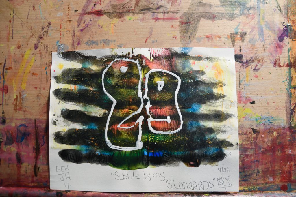 Subtile by my standards - gel plate print - artist George Hancock abstract Memphis Tennessee -blue black white