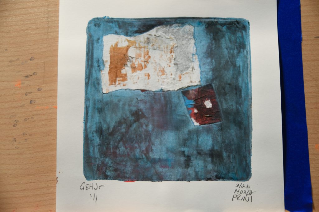 Gel Plate Print Blue Red White George Hancock Artist