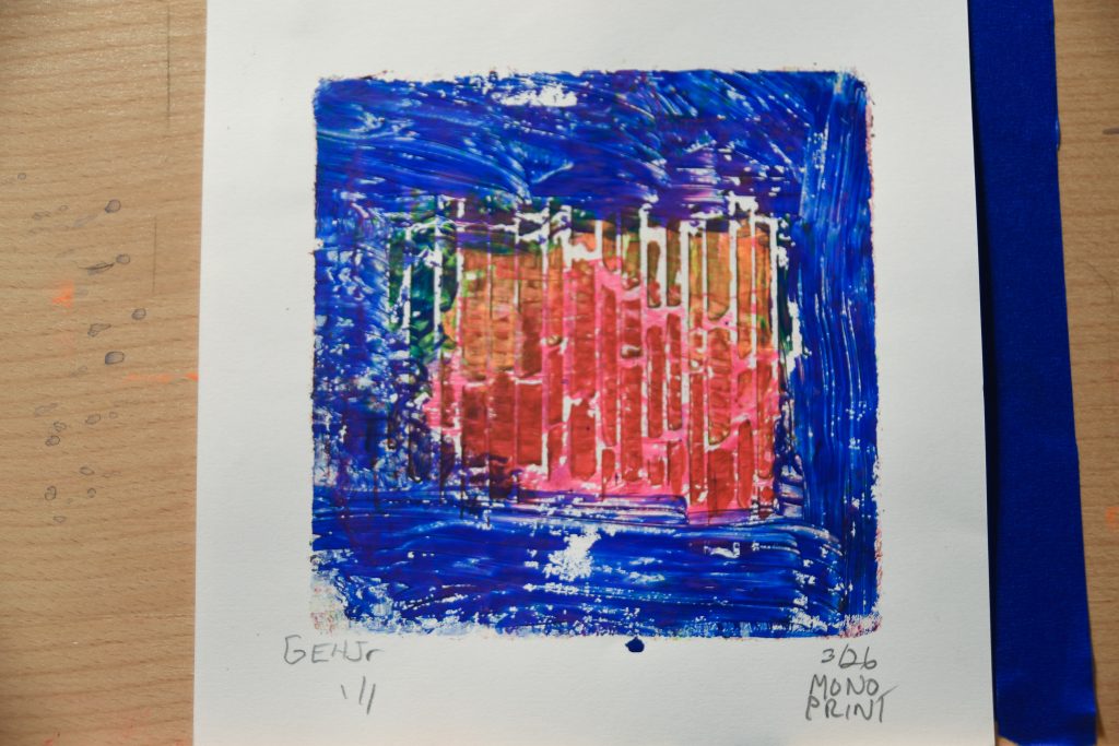 Gel Plate Print Artist George Hancock Blue Red Yellow