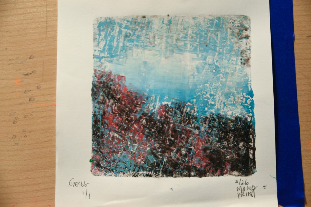 Gel Plate Print Blue black red White Artist George Hancock