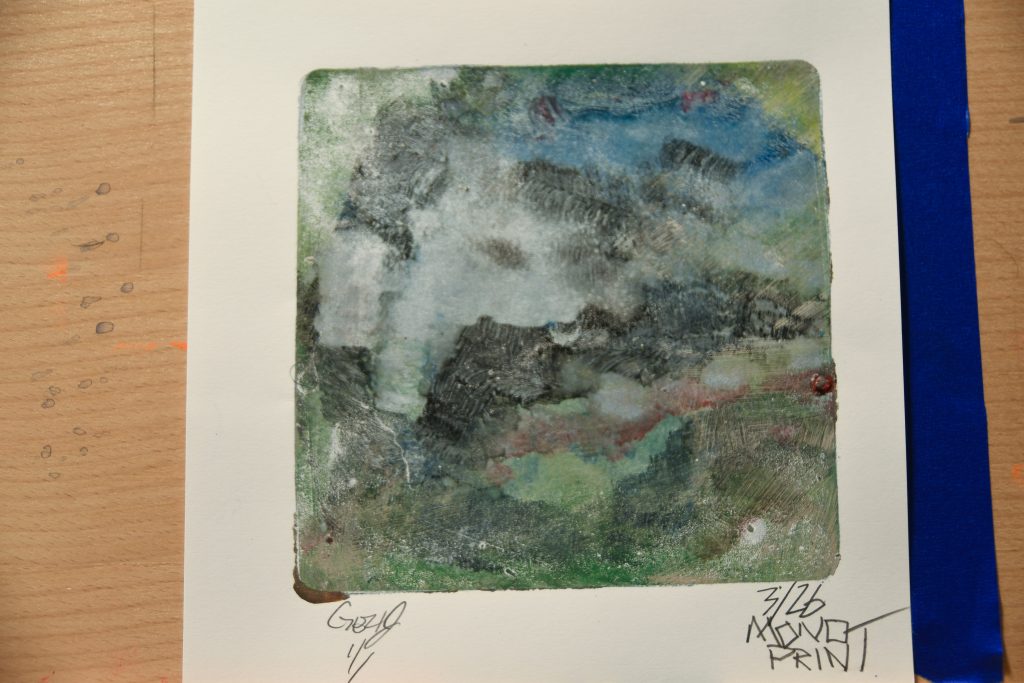 Gel Plate Print Artist George Hancock Blue Black Yellow Green White