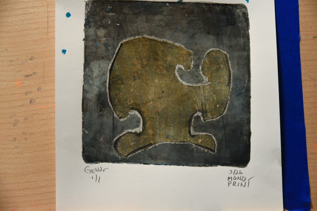 Gel Plate Print Artist George Hancock Gold White Black