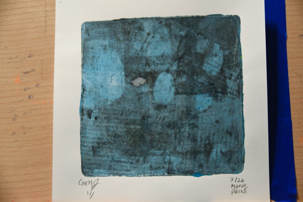 Gel Plate Print Artist George Hancock Blue Black White