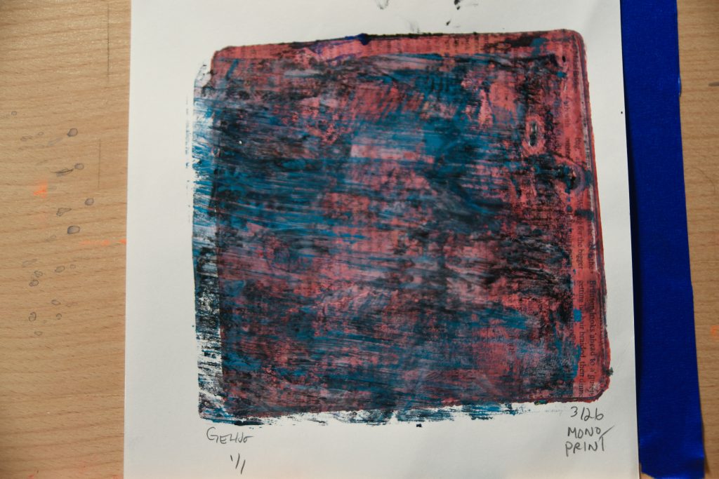 Gel Plate Print Artist George Hancock Red Black Blue