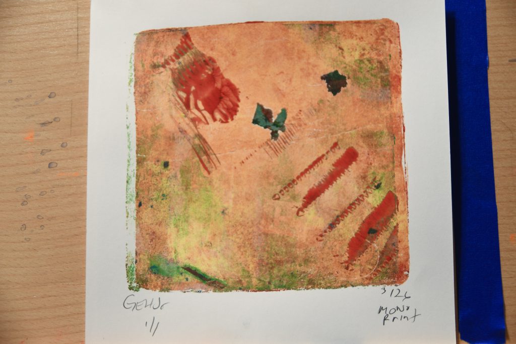 Gel Plate Print Artist George Hancock Peach Red