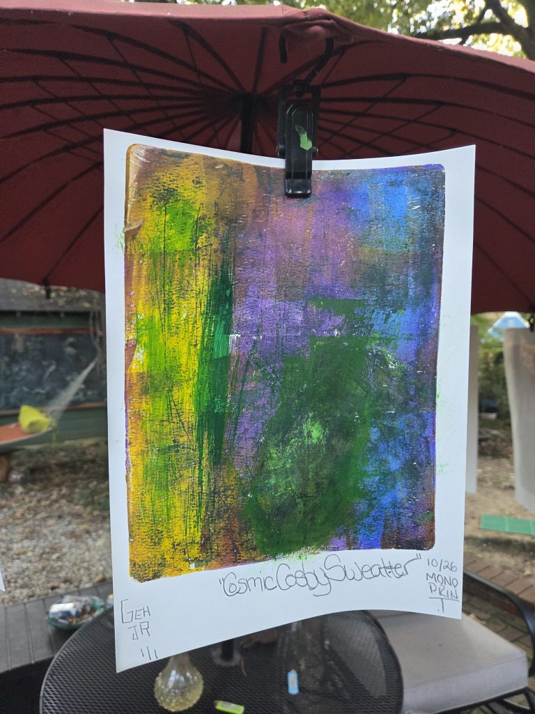 Cosmic Cosby Sweat Ter Gel Plate Print George Hancock Memphis Tennessee Fine Art Printmaker Printmaking Monotype Monoprint