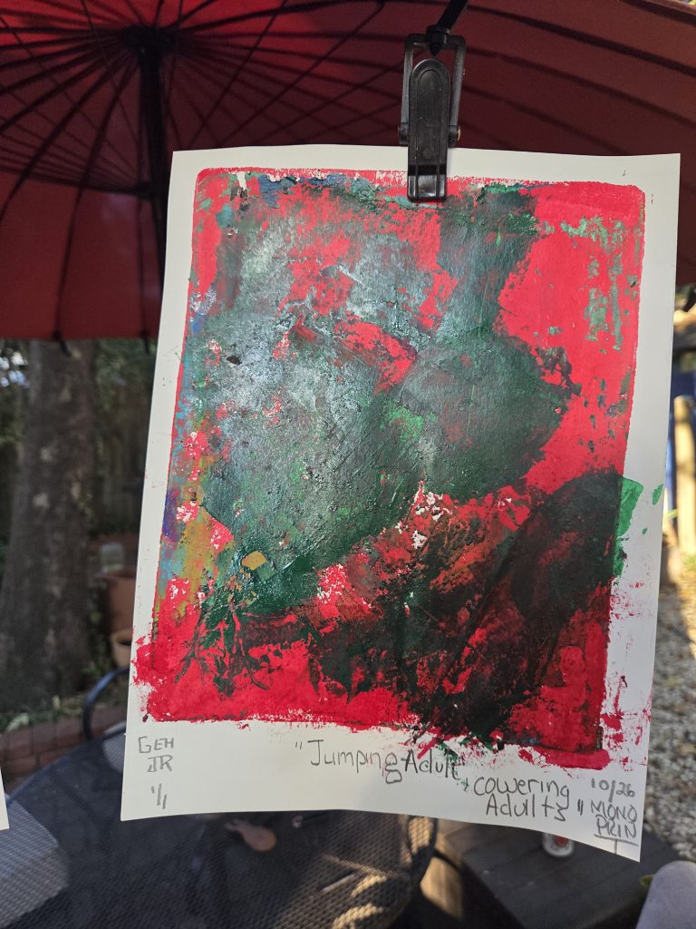 Jumping Adult Cowering Adults George Hancock Gel Plate Printer Printmaker Memphis Tennessee Fine Art
