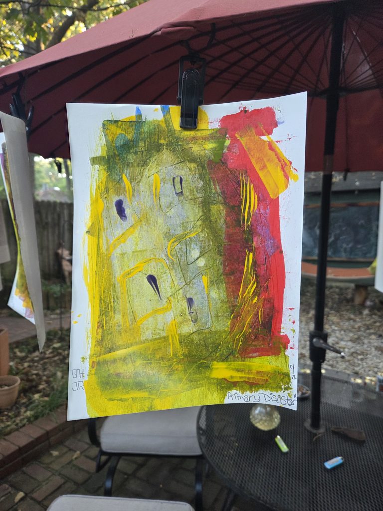 Primary Disaster Gel Plate Print George Hancock Memphis Tennessee Fine Art Printmaker Printmaking Monotype Monoprint