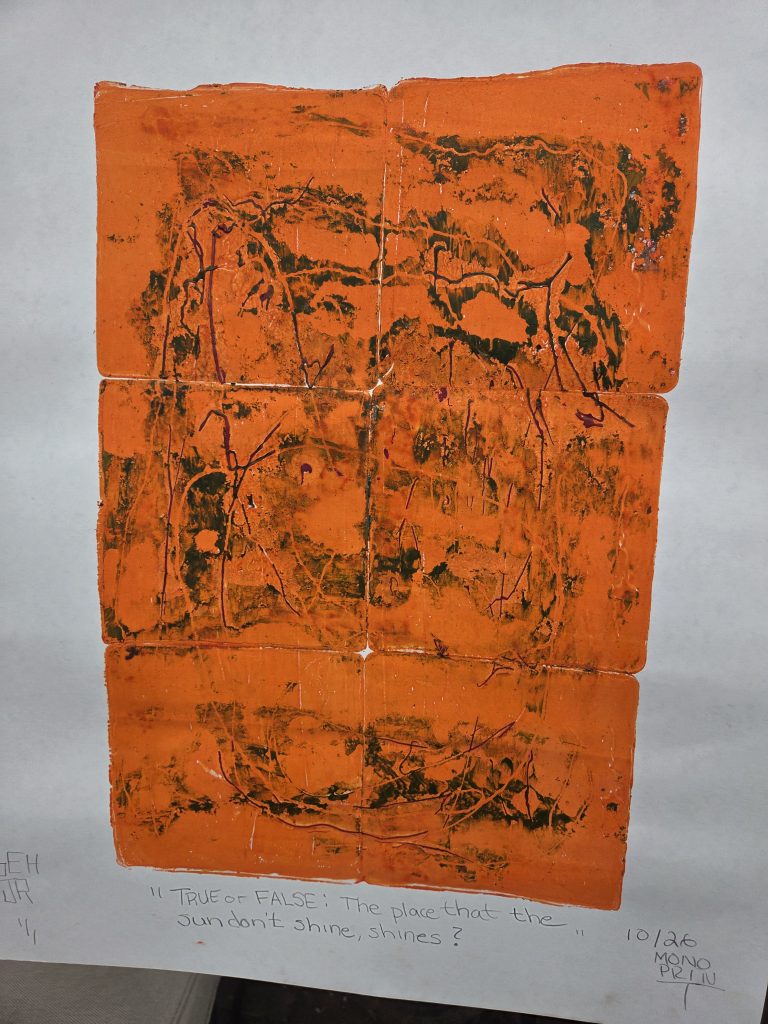 True or False The Place That The Sun Dont Shine, Shines George Hancock Printmaker Printer Gel Plate Printing Fine Art Memphis Tennessee
